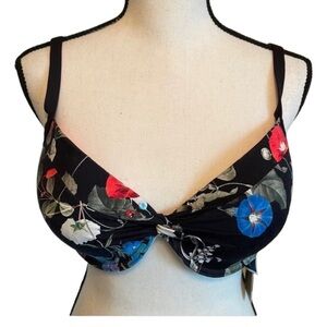 Moontide Black Floral Floral Bikini Top Size 38C